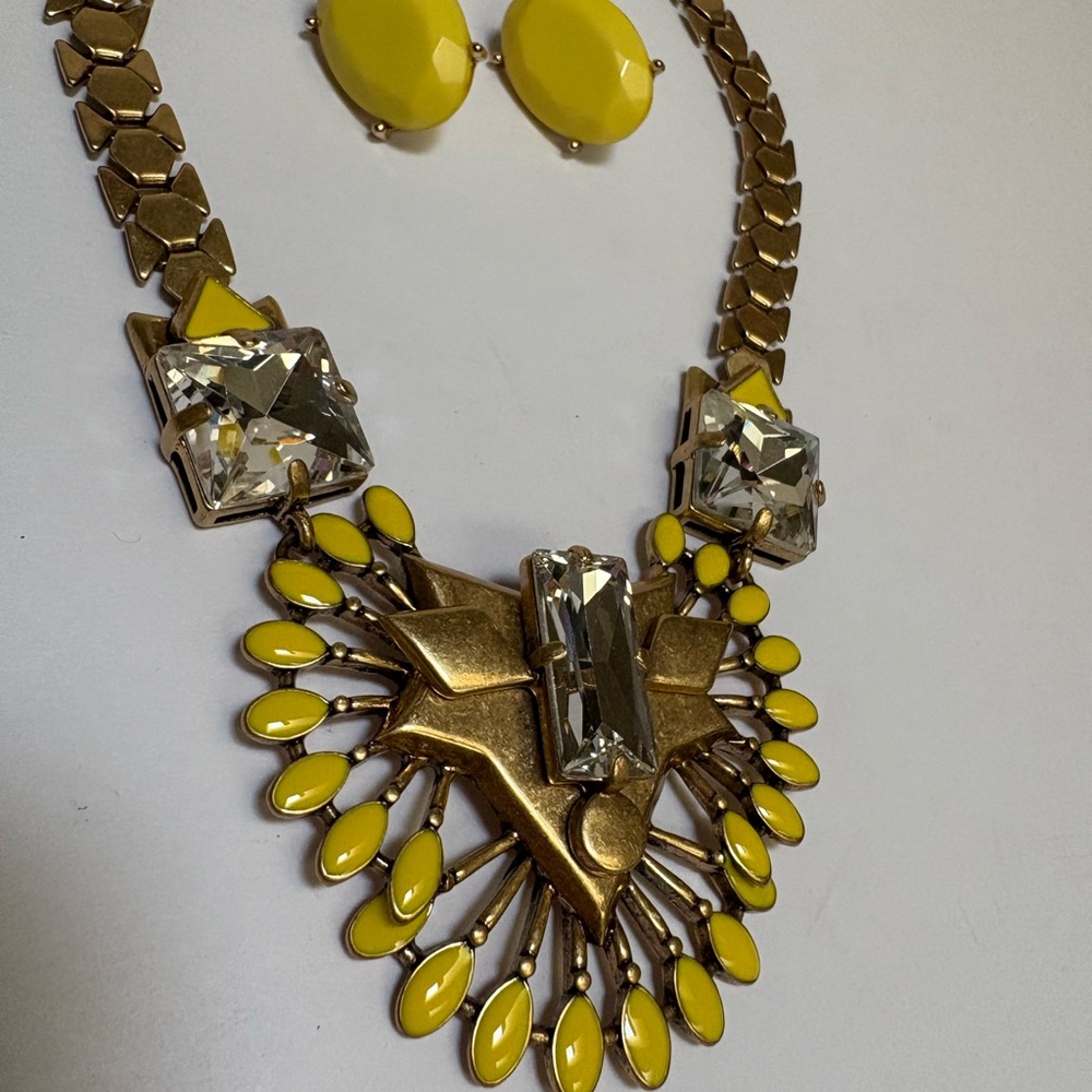 Gold and Yellow Statement Necklace and Earrings Set